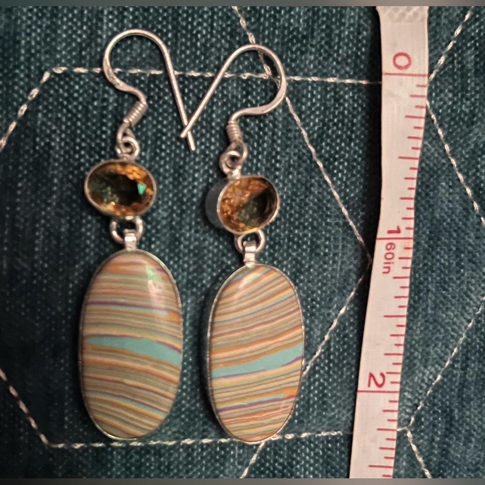 Citrine and Calsilica earrings w/Sterling silver - Picture 2 of 3
